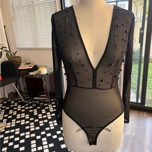 Elegant Black Sheer Beaded Women's Top